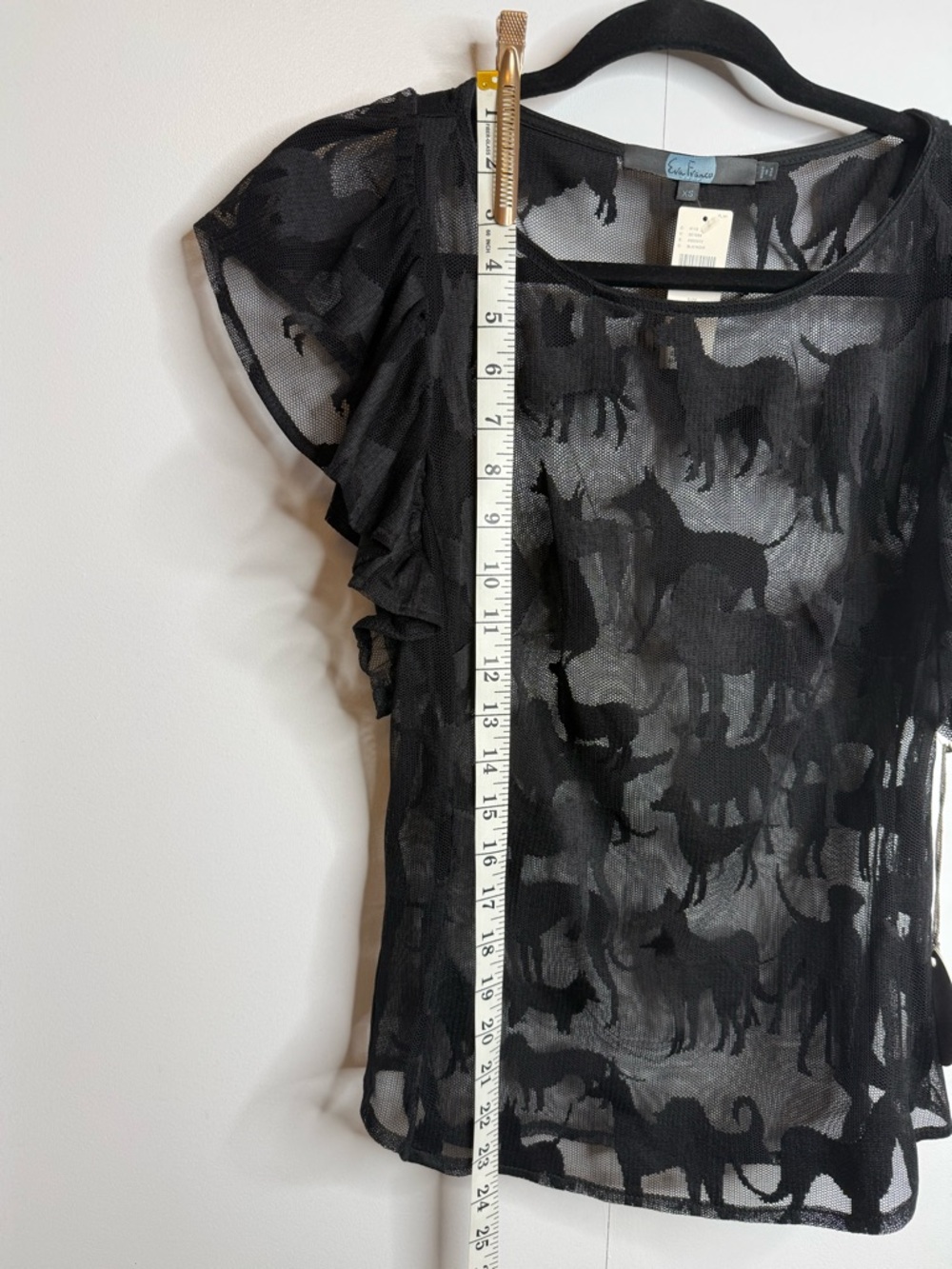 Eva Franco Anthropologie Black Sheer Ruffle Sleeve Dog Top XS NWT $99 - Picture 5 of 6